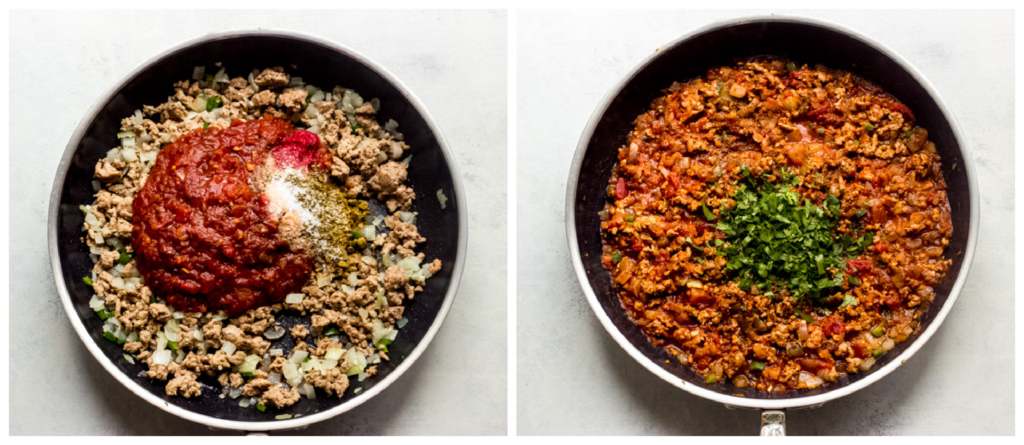 ground turkey filling in a skillet