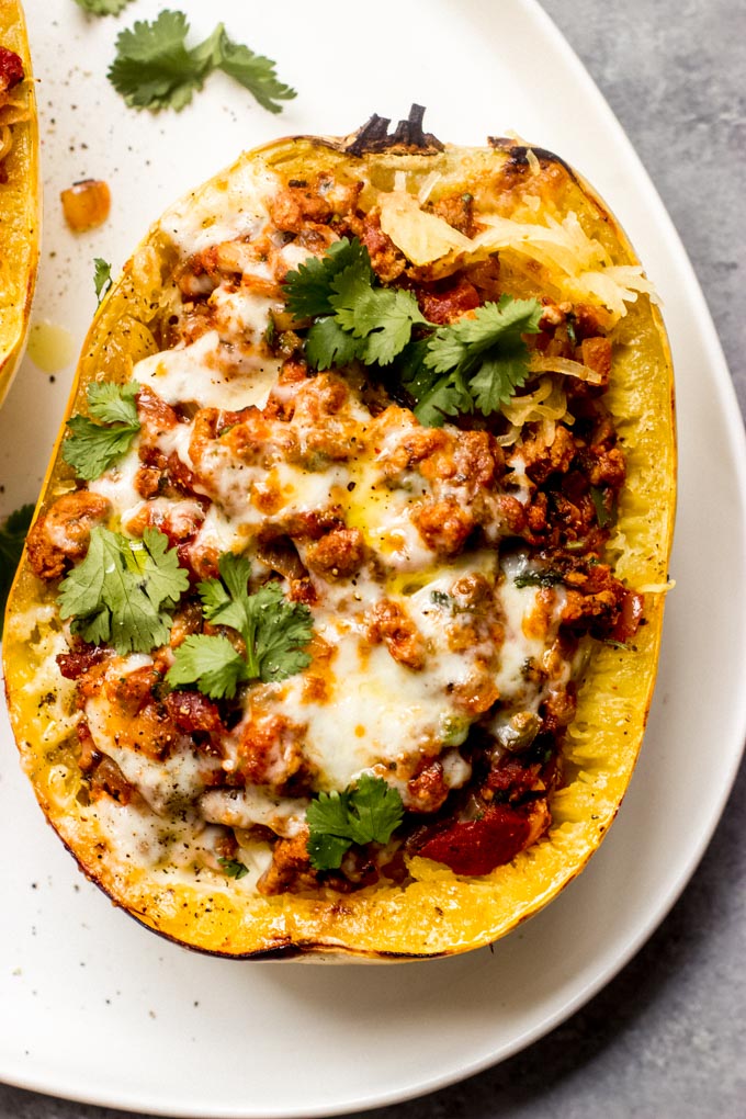 Tex-Mex Ground Turkey Spaghetti Squash - Little Broken