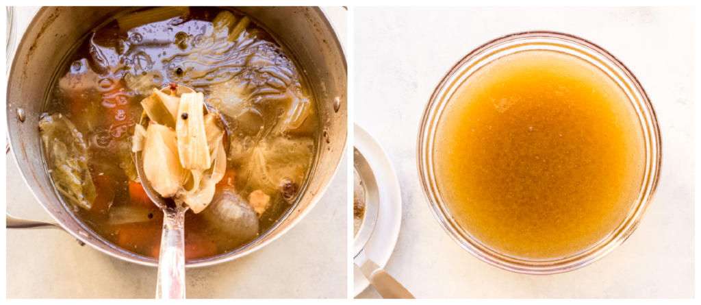 strained chicken stock from whole chicken