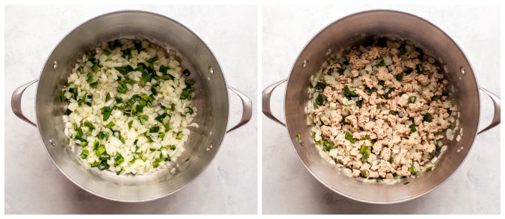 cooked ground turkey and vegetables in a pot