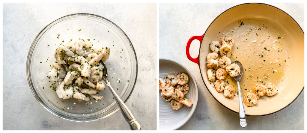 cooked shrimp in a pan