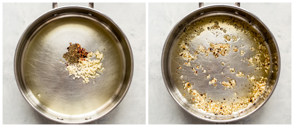 garlic with spices in a skillet