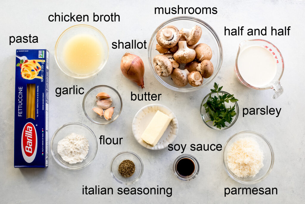 ingredients for creamy mushroom pasta