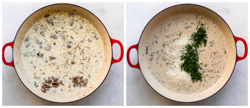 creamy mushroom sauce in pan