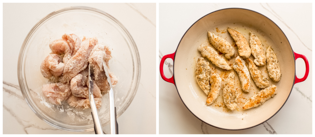 cooked chicken tenders in a skillet