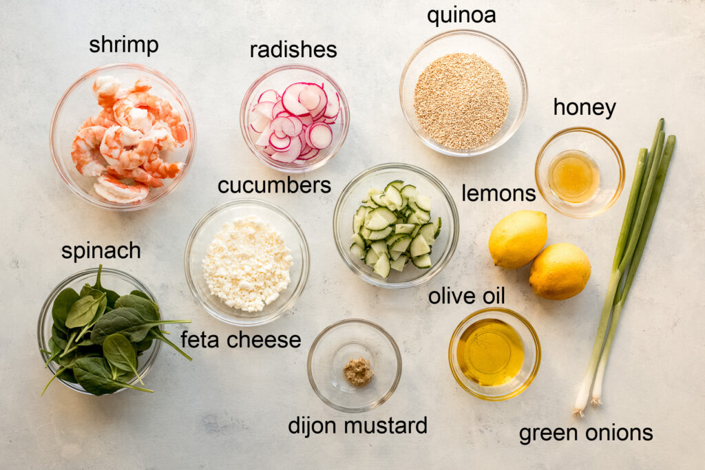 ingredients for shrimp quinoa salad