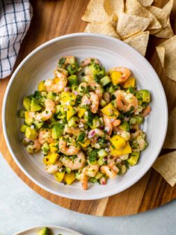 mango shrimp salad in a bowl