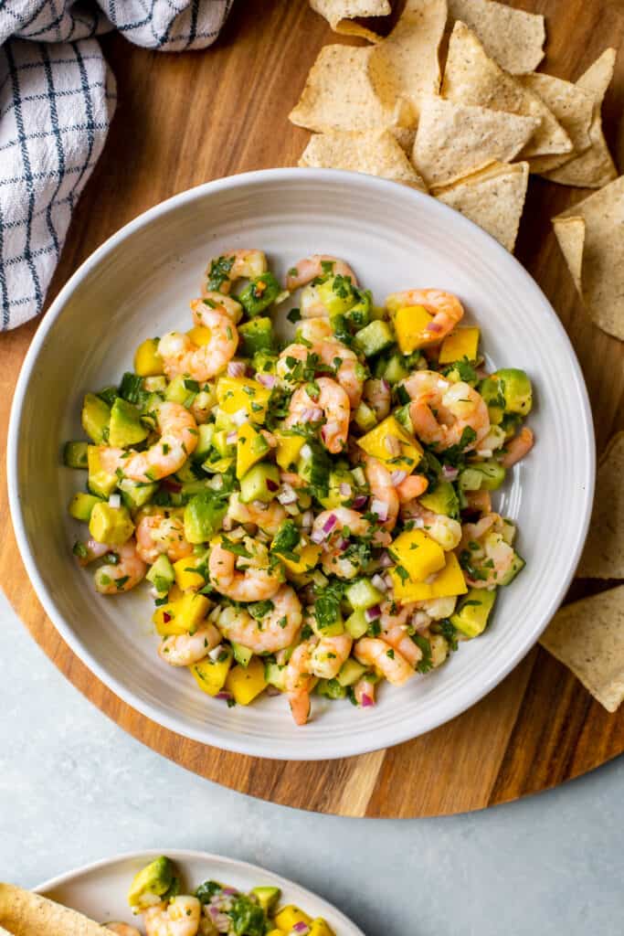 mango shrimp salad in a bowl