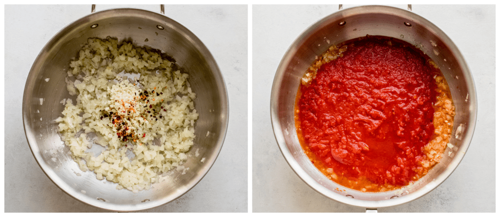 cooked onions and garlic in pan