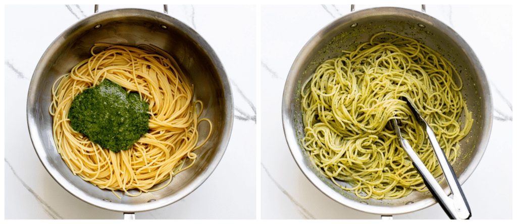 cooked pasta with basil pesto