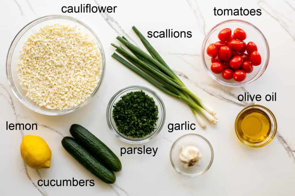 ingredients for cauliflower tabbouleh
