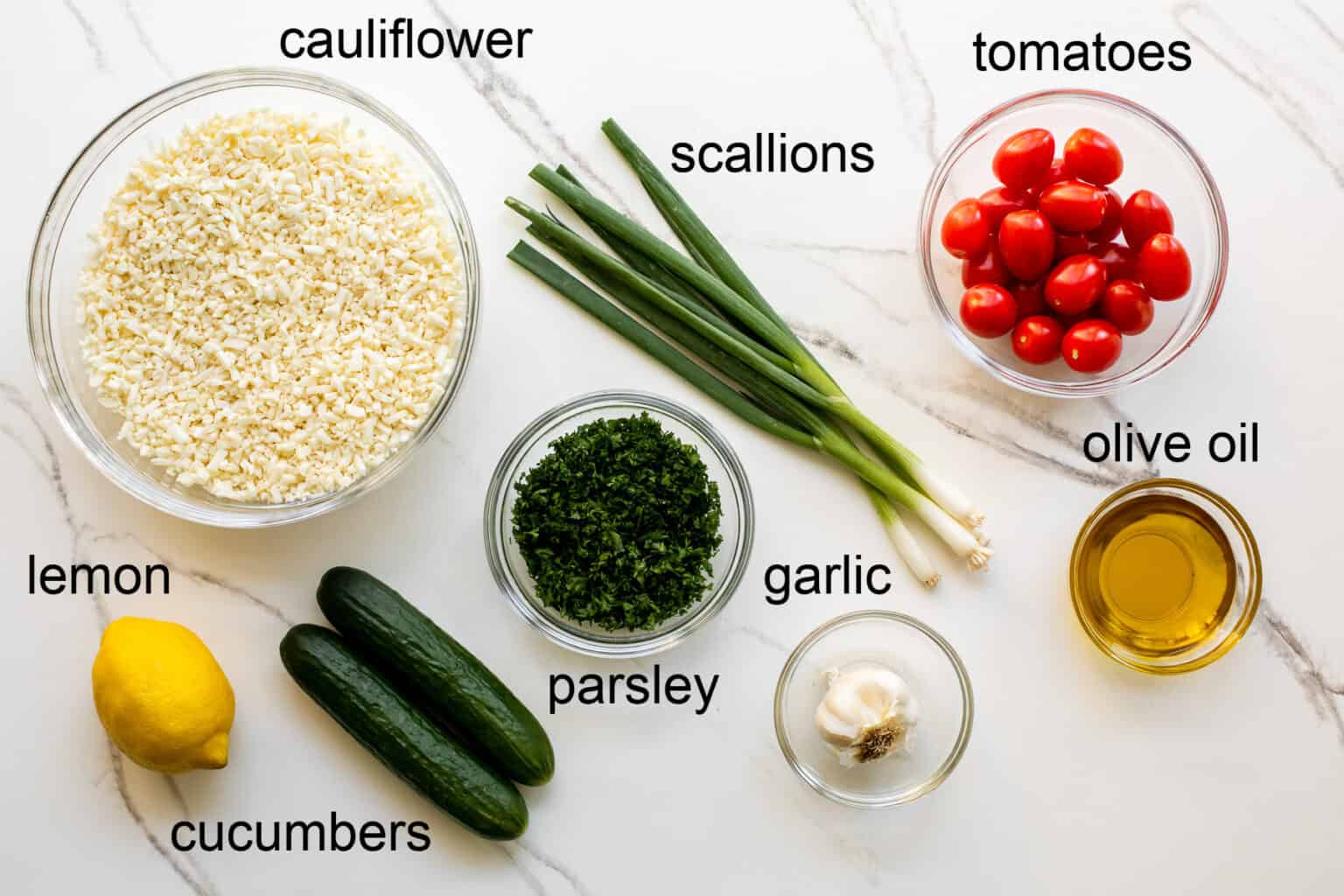 ingredients for cauliflower tabbouleh