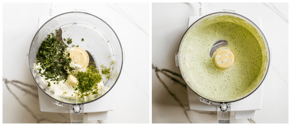 sour cream and cilantro in a food processor