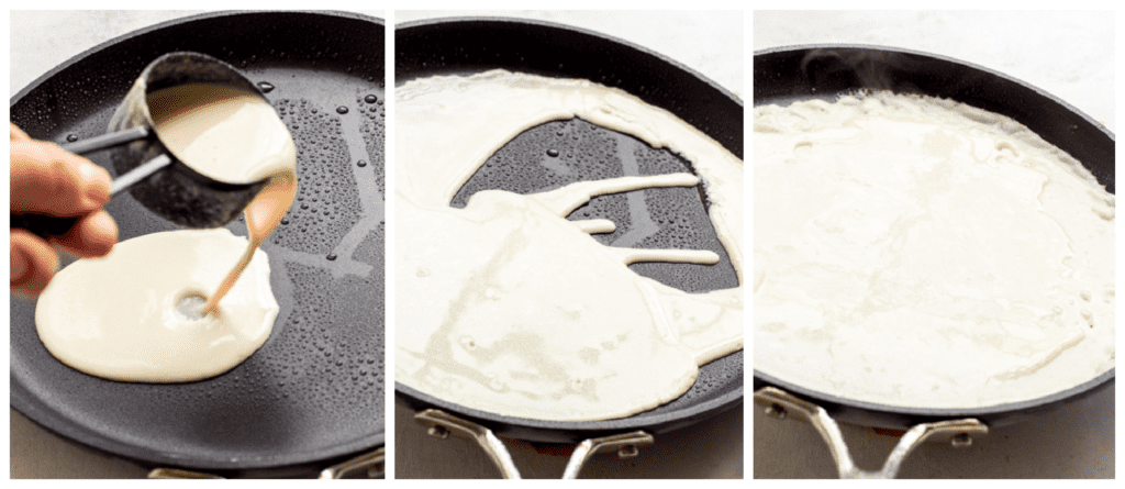 crepes batter in a skillet