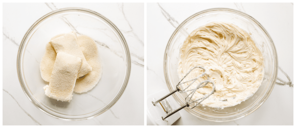 cream cheese and sugar in a bowl