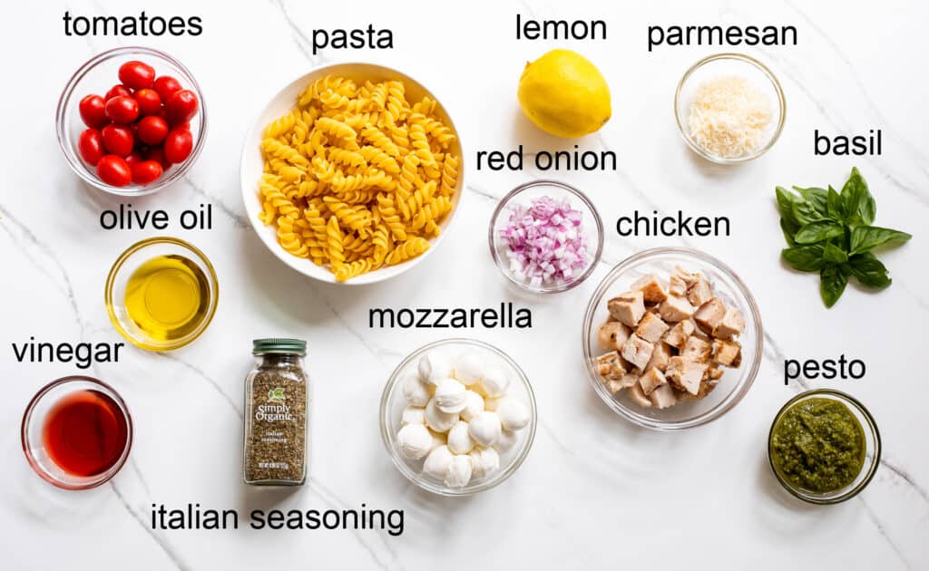 ingredients for pasta salad pesto chicken