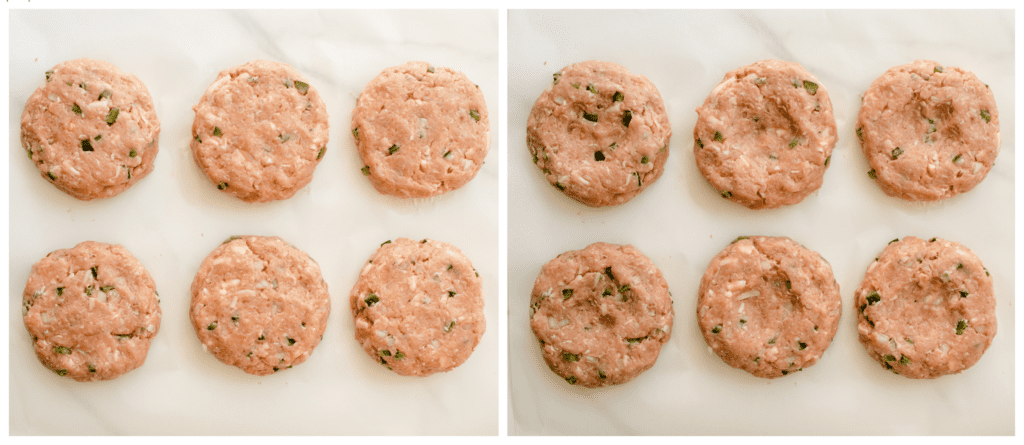 assembled turkey burgers on a board