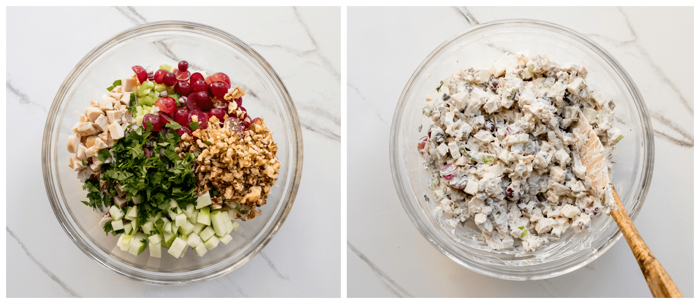 chicken salad with dressing in a bowl