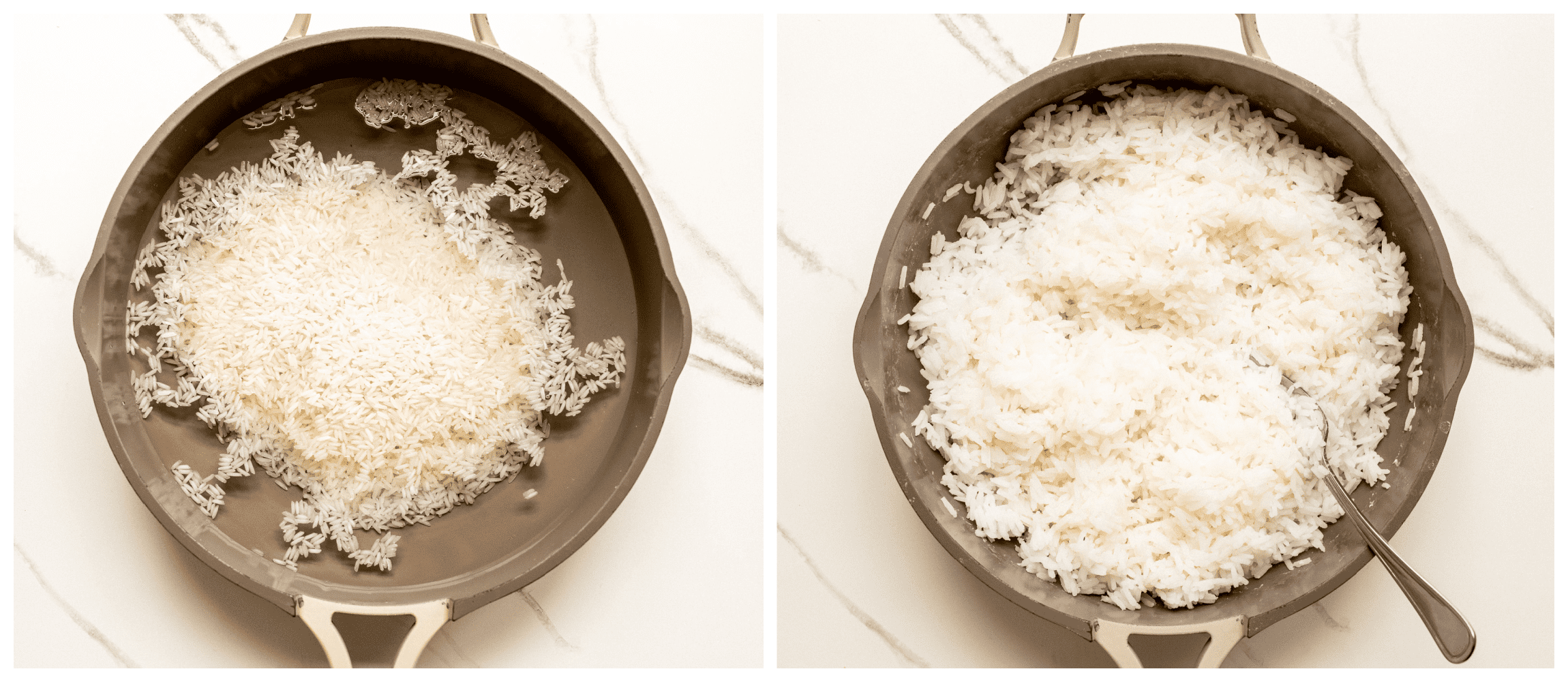 cooked rice in a saucepan