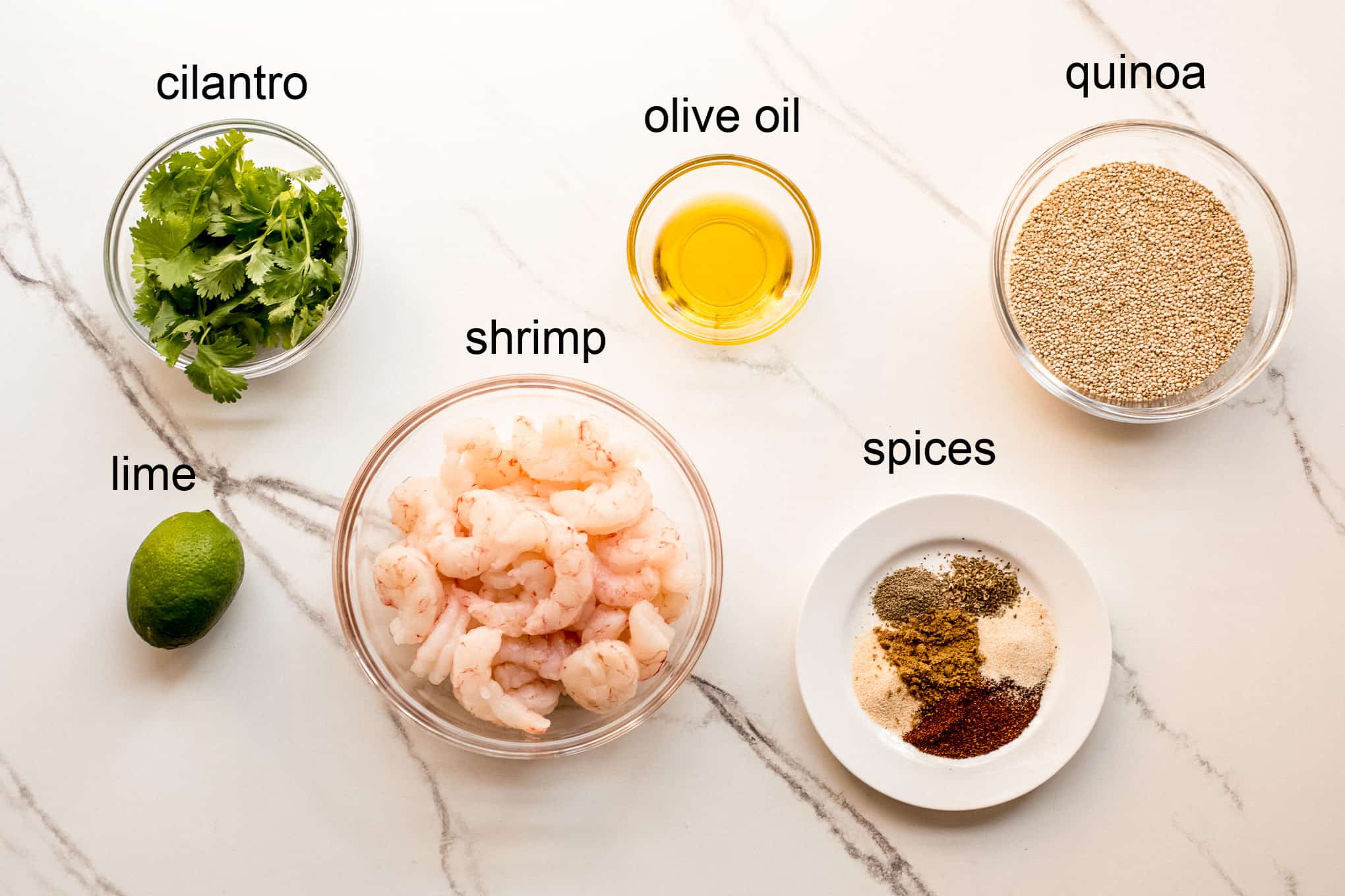 ingredients for quinoa bowl with shrimp