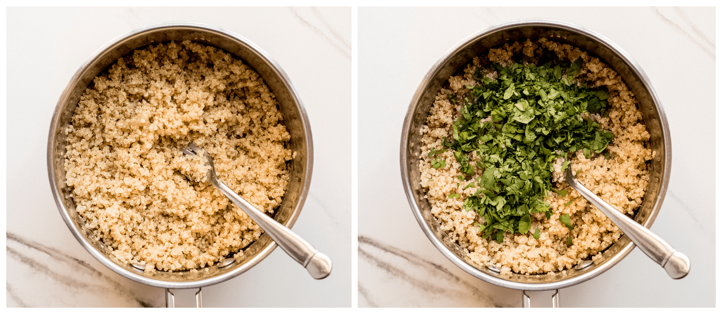 cooked quinoa in a saucepan