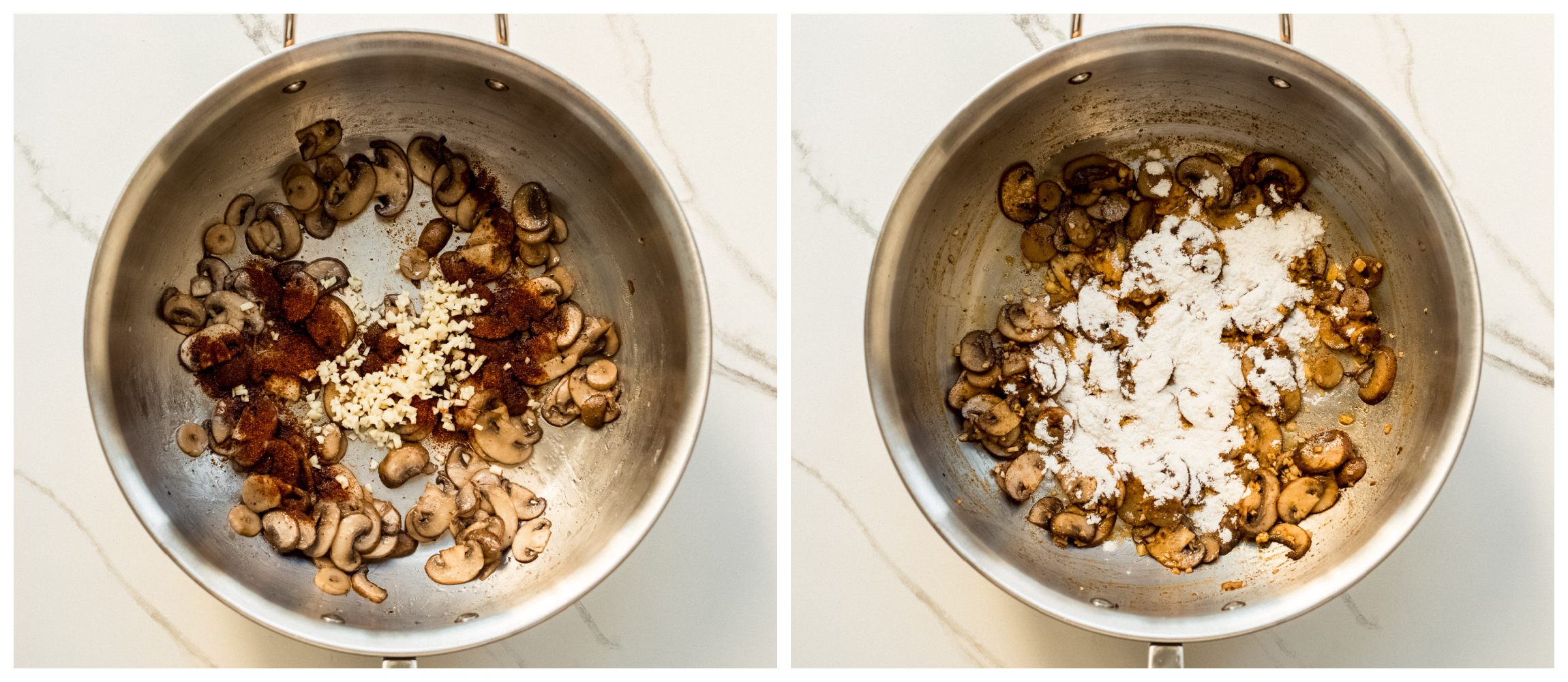 cooked mushrooms in a pan.