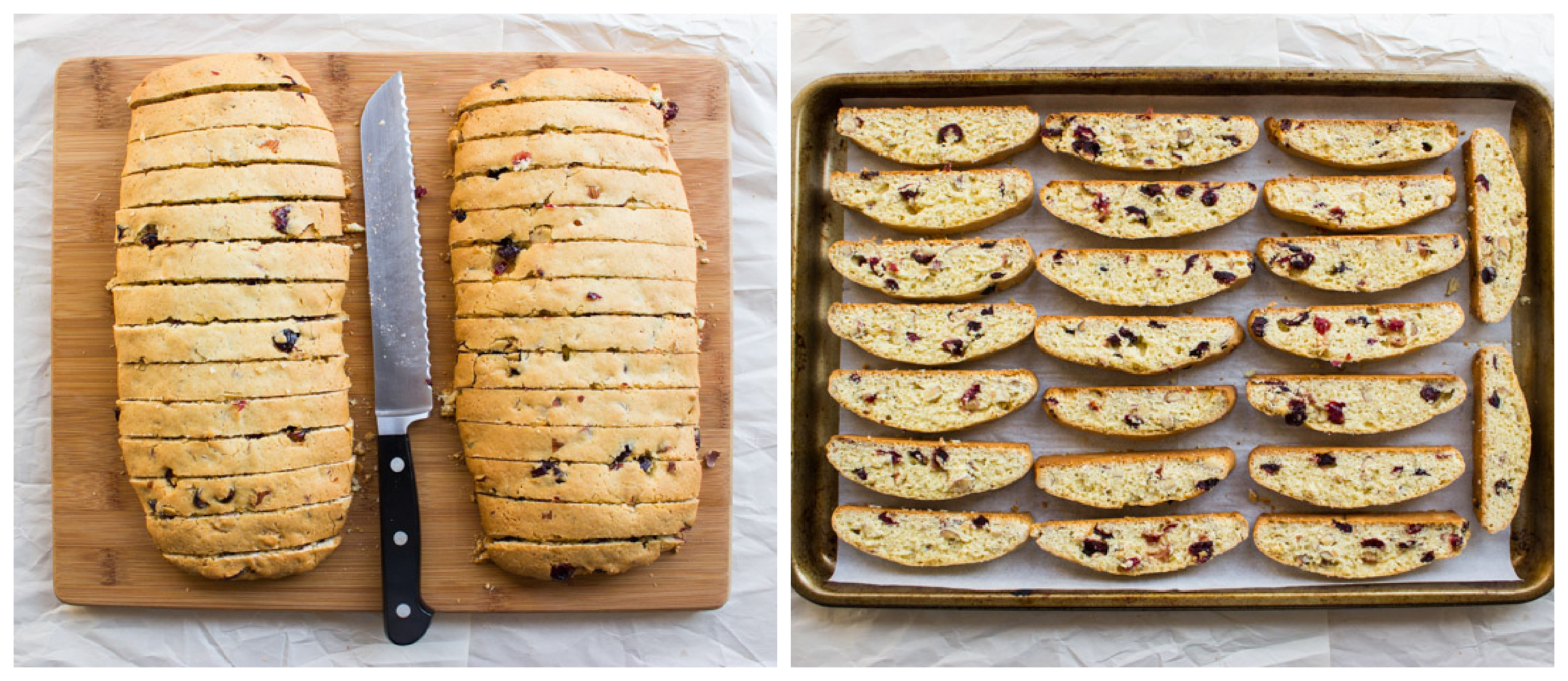 sliced biscotti cookies on a cutting board