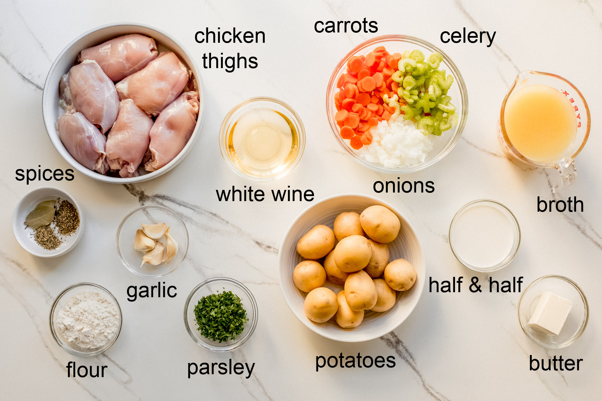 ingredients for creamy chicken stew.