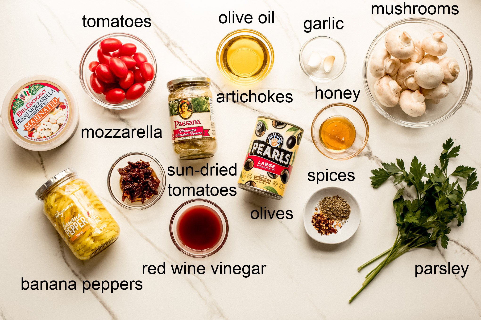 ingredients for antipasto salad platter