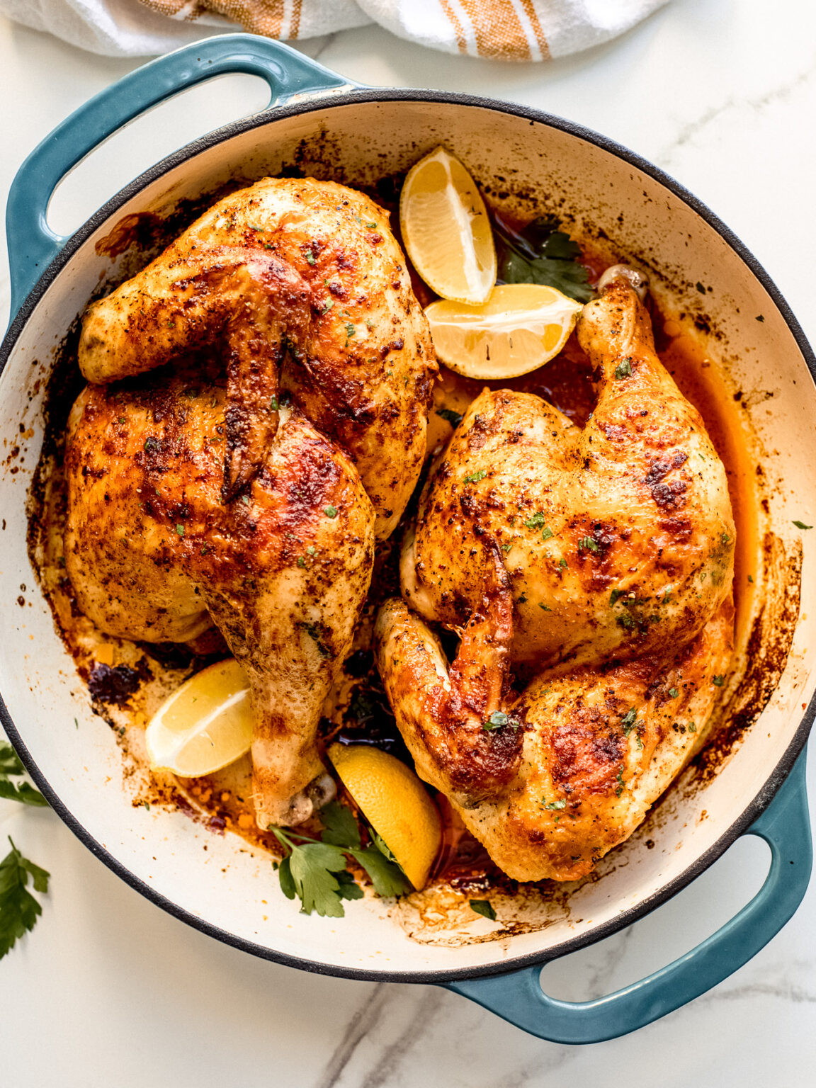 Easy one pan roasted half chicken little broken