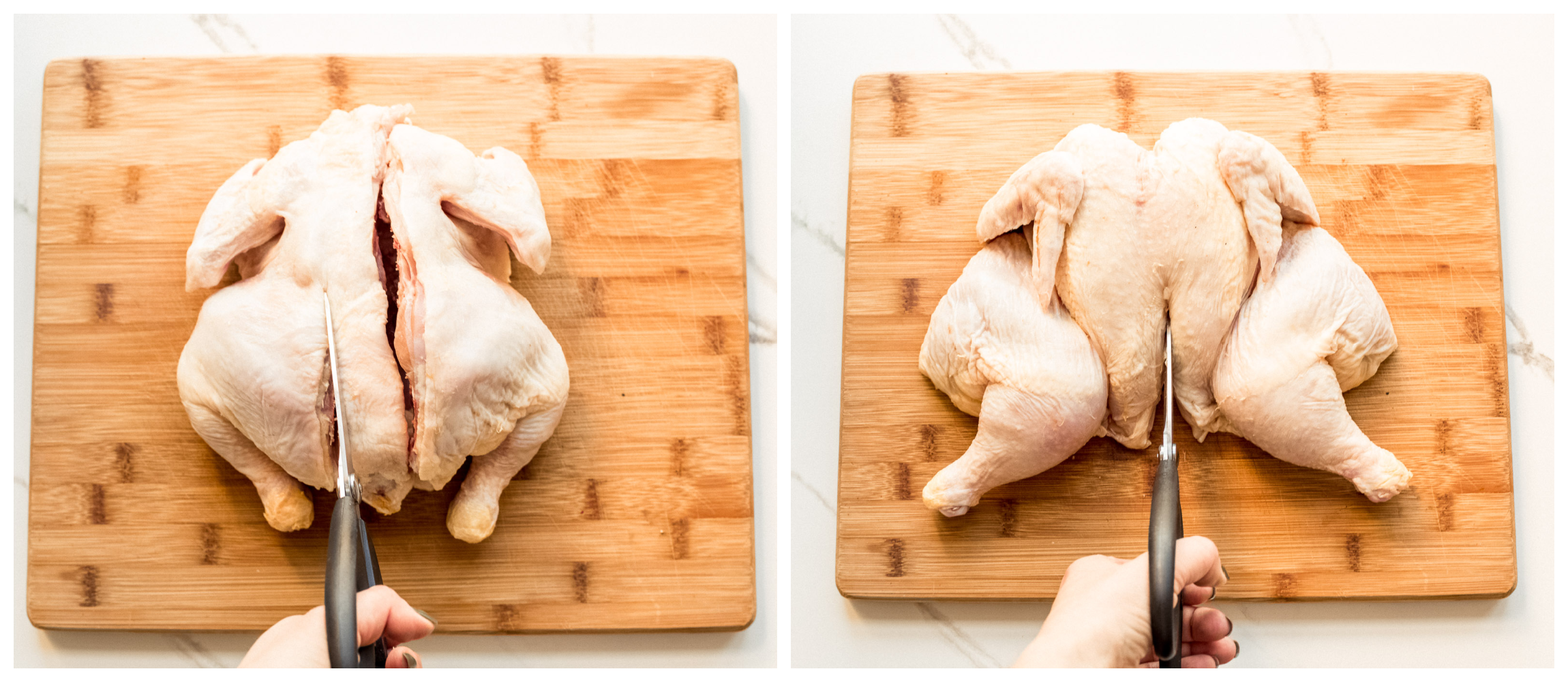 instructions on how to split chicken in half.