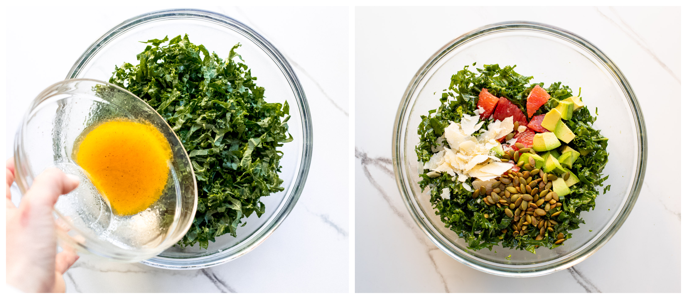 grapefruit kale salad in a bowl