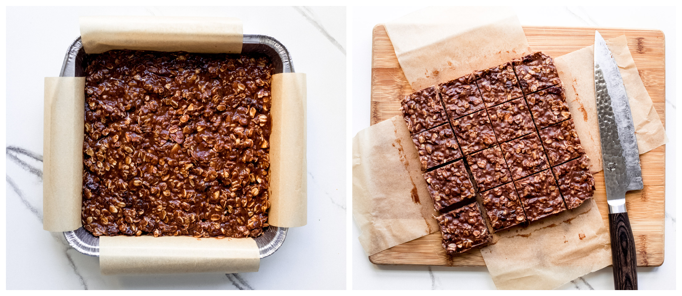 cut up no bake oat bars on a cutting board