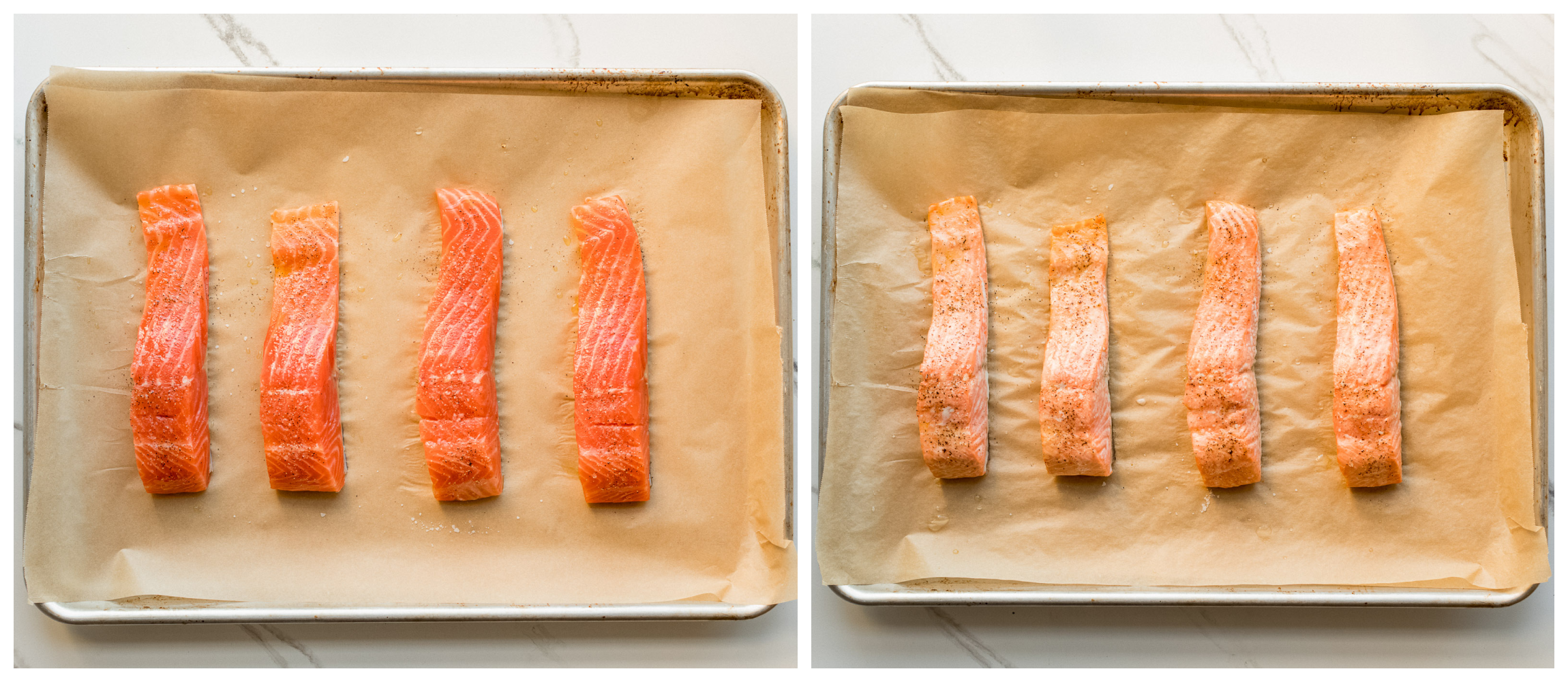 roasted salmon on a baking sheet