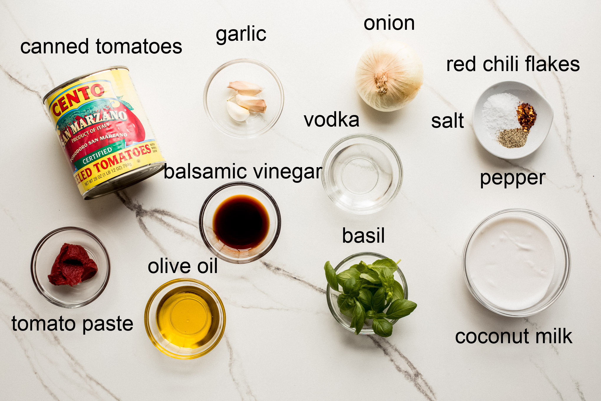 ingredients for vegan vodka sauce.