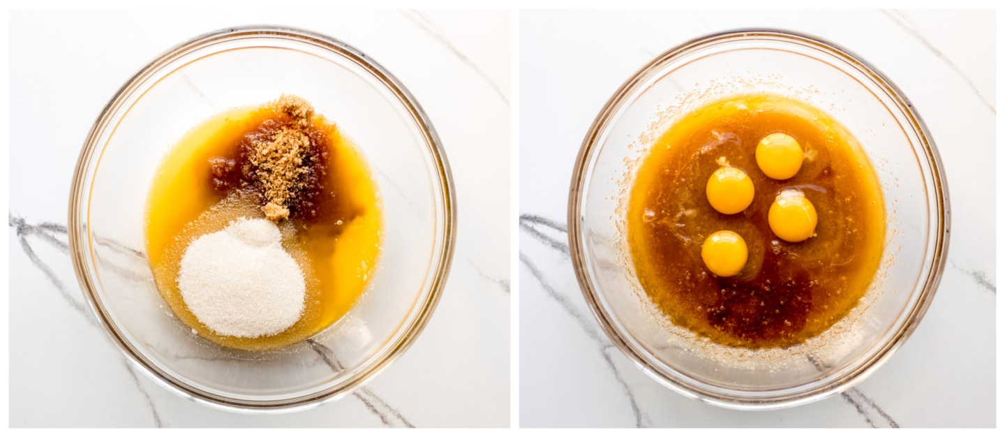 eggs and sugar in a mixing bowl