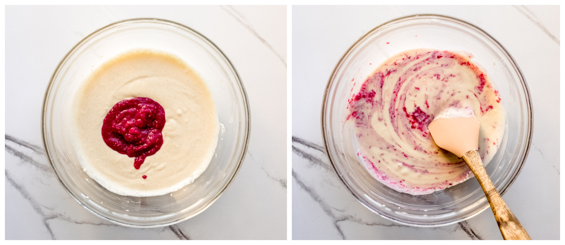 cheesecake batter with raspberry puree