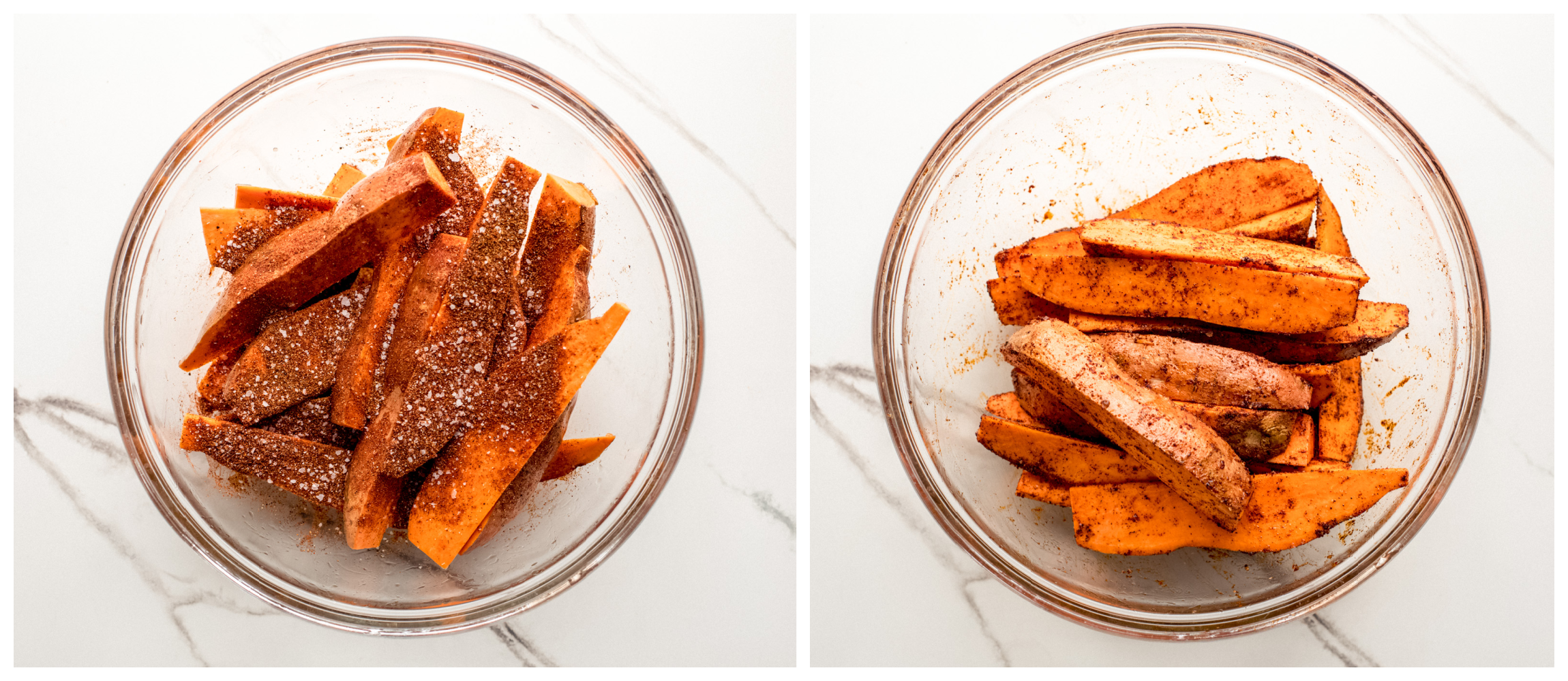 sweet potato wedges in a bowl with spices