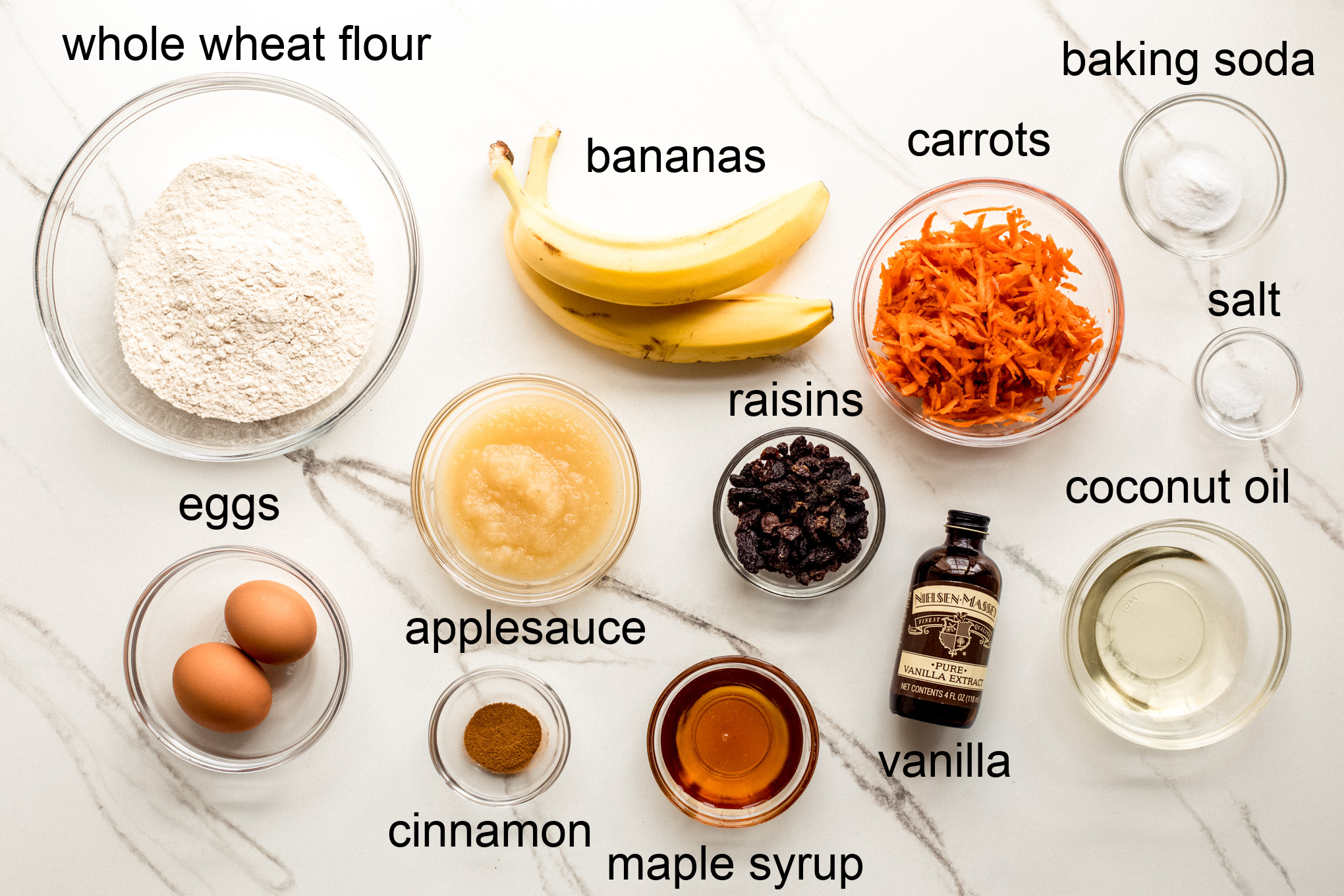 ingredients for banana carrot muffins recipe