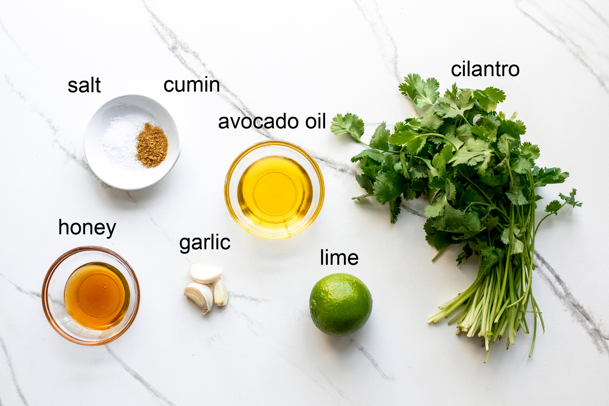 ingredients for cilantro lime vinaigrette