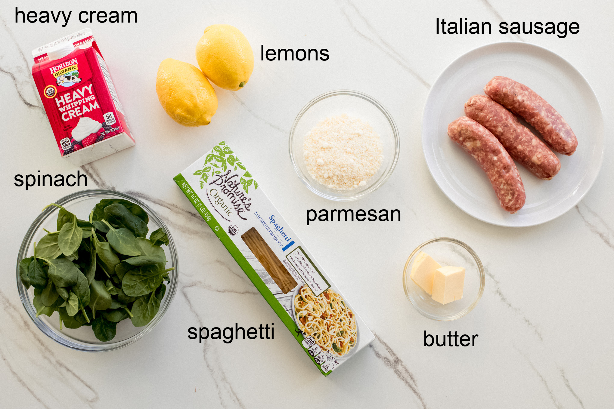 ingredients for italian sausage and spinach pasta