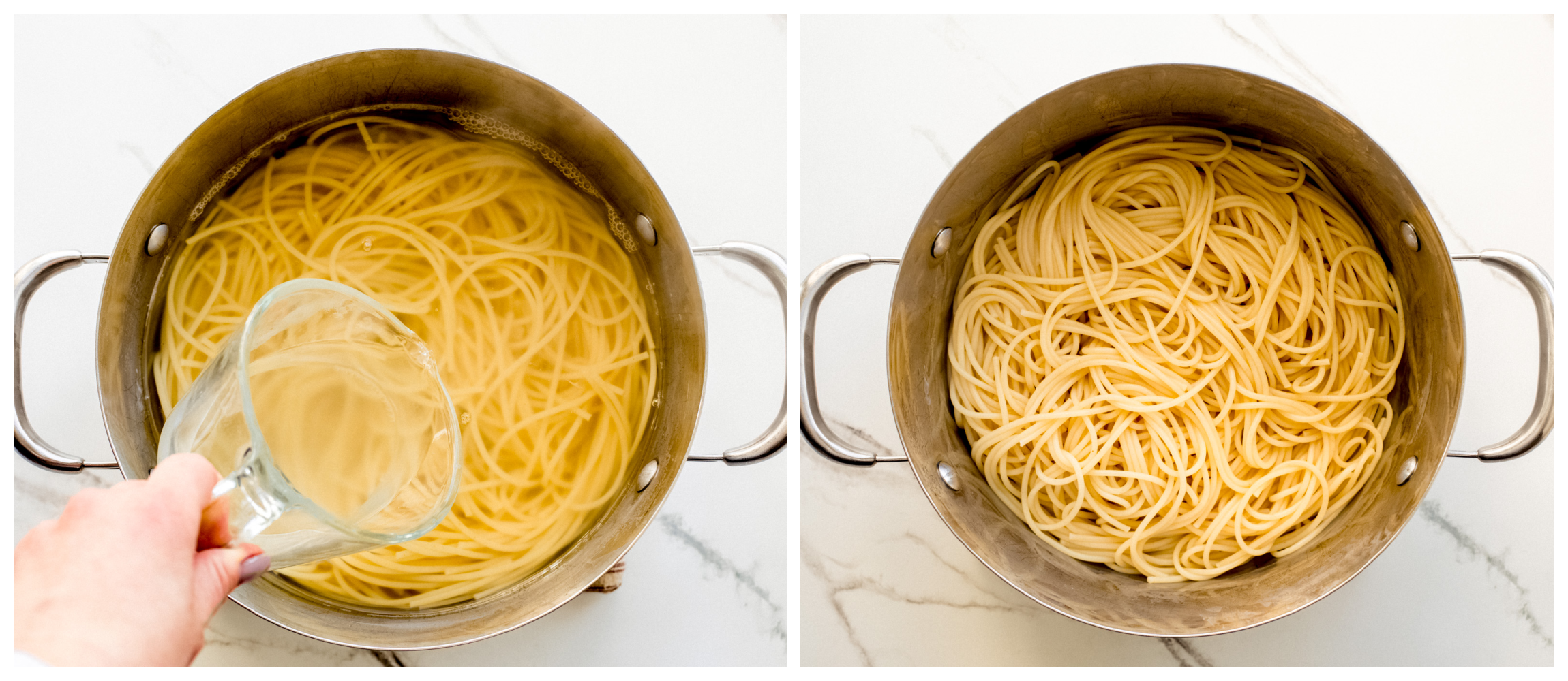 cooked spaghetti in a pot