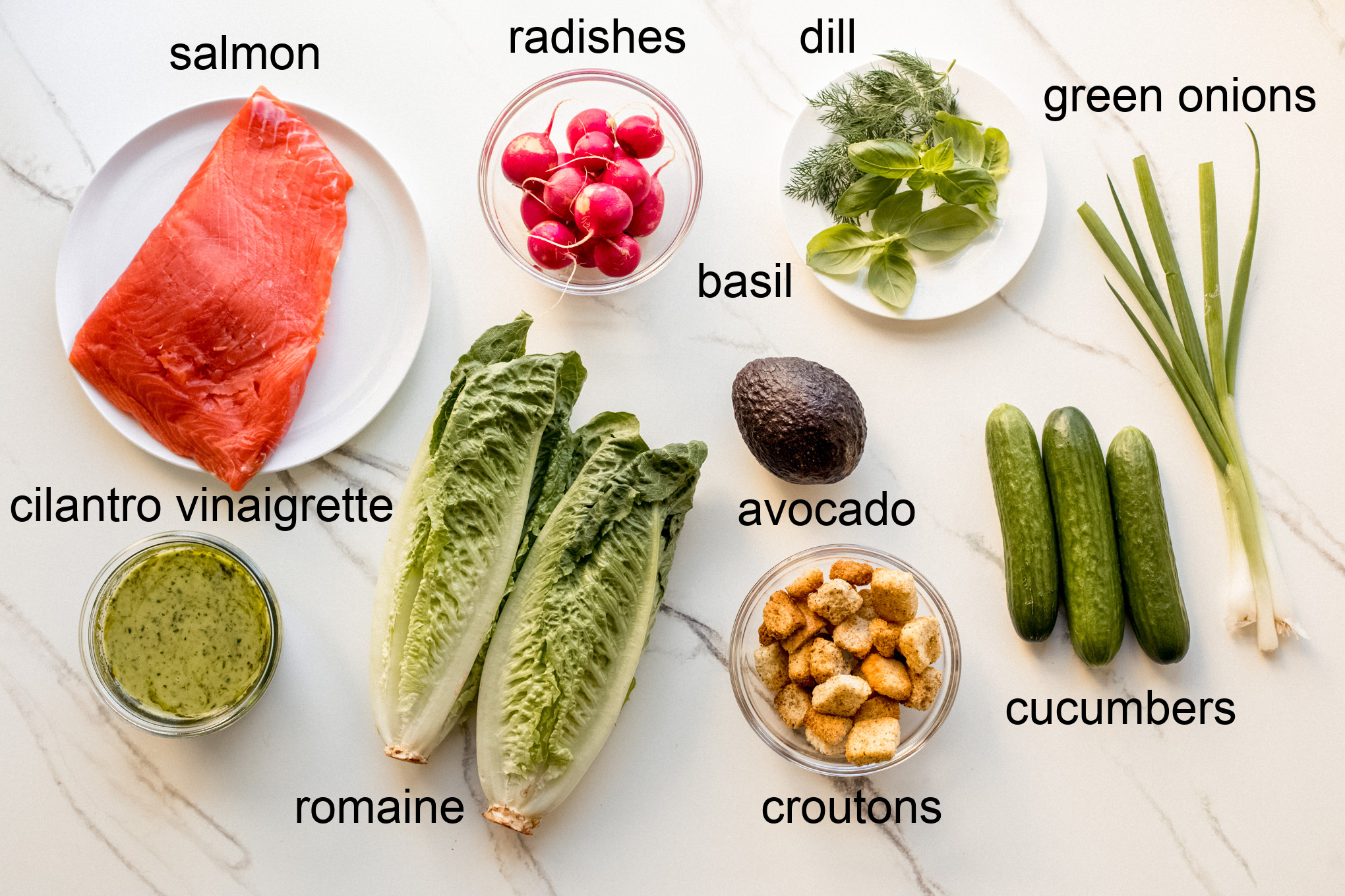 ingredients for salmon avocado salad