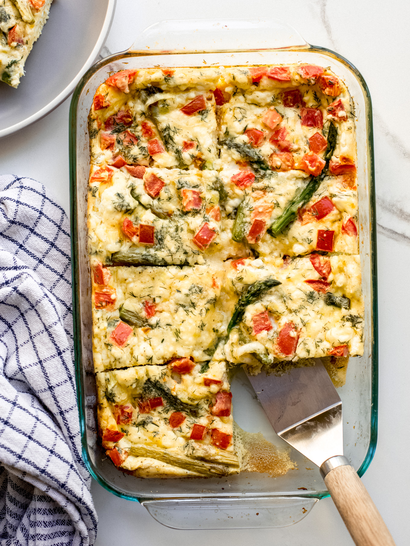 asparagus frittata in a baking dish