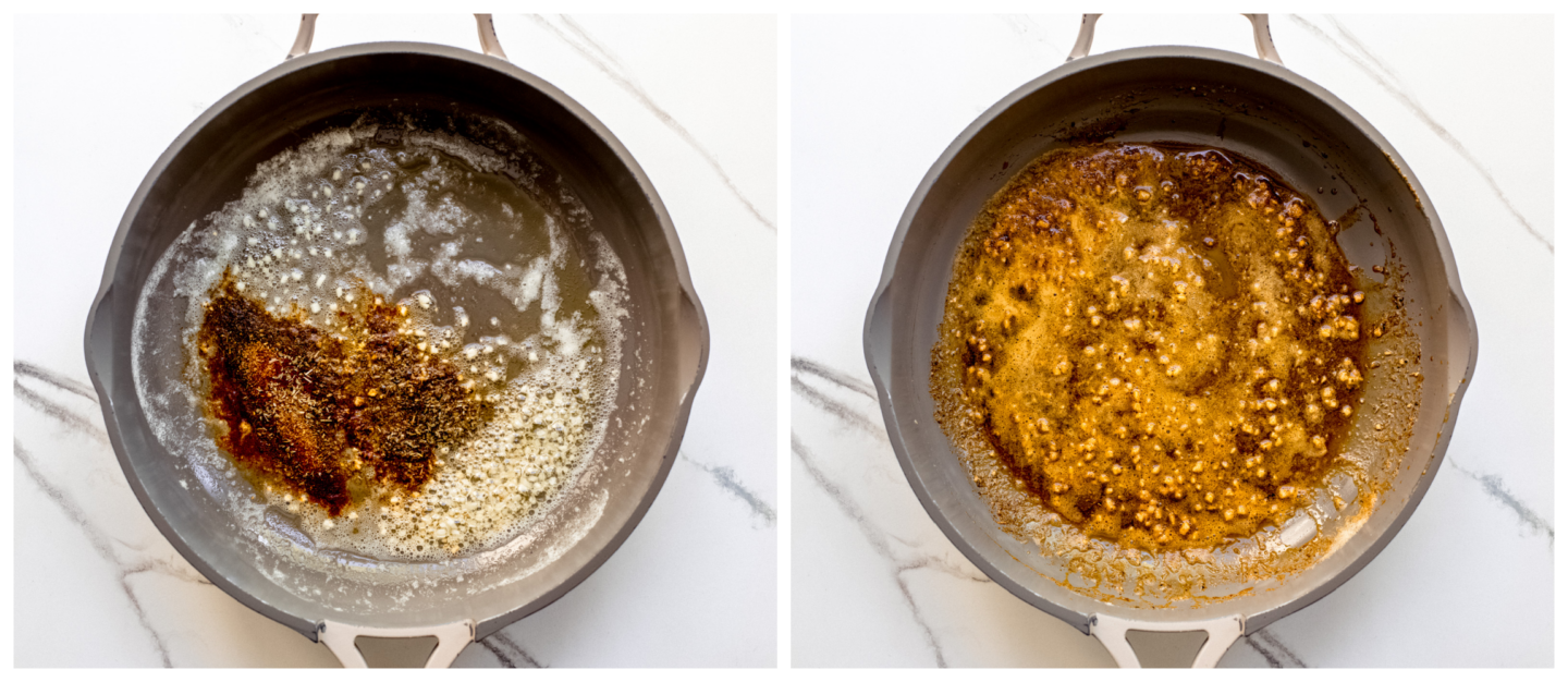 spices with butter in a skillet