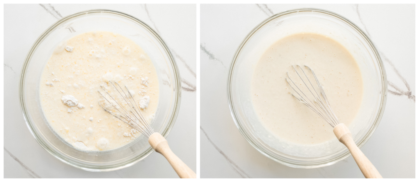 flour mixture and wet ingredients in a bowl