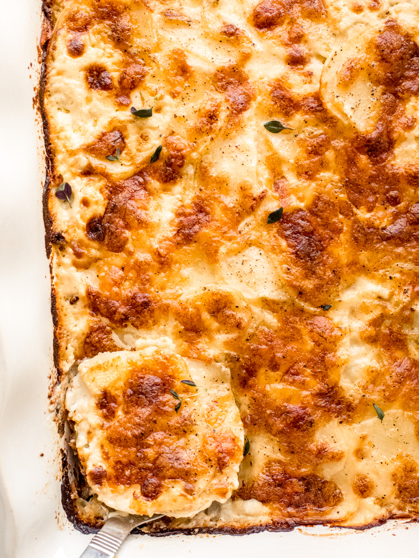 Ina Garten's scalloped potatoes in a baking dish