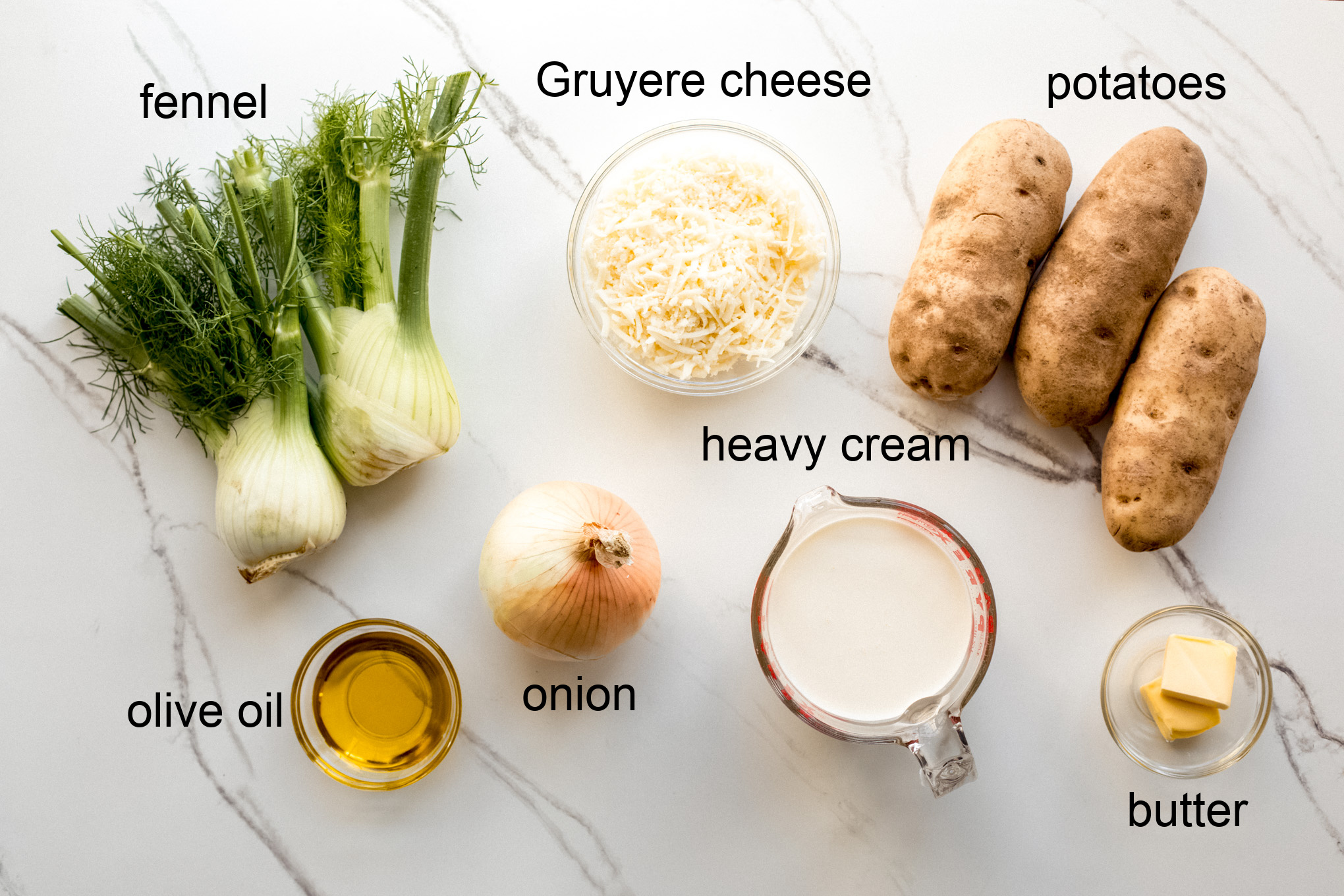 ingredients for potato fennel gratin recipe