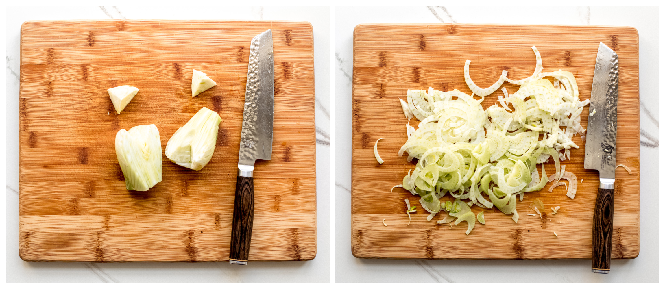 sliced fennel bulb on a cutting board