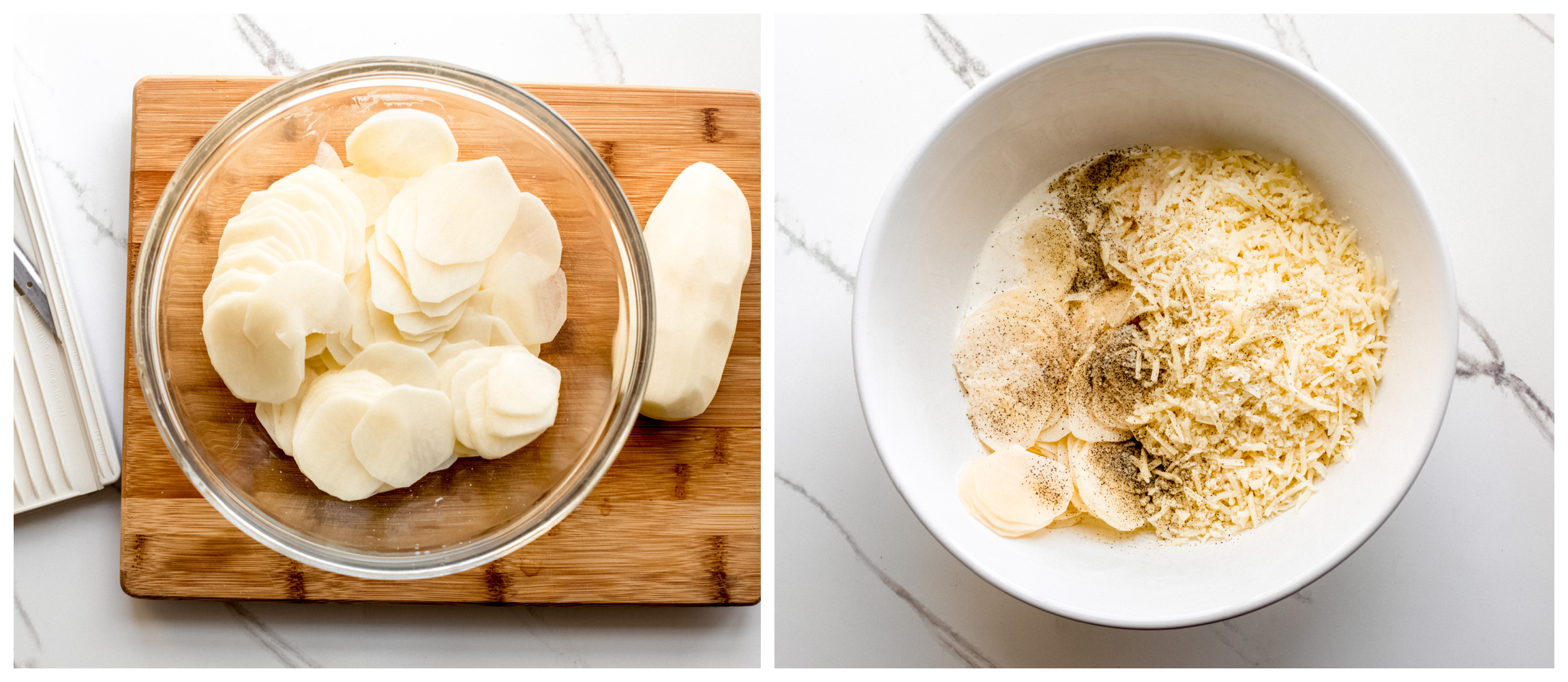 sliced potatoes in a white bowl